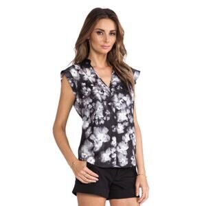 Rebecca Taylor Ghost Flower Floral Sleeveless Silk Cut-Out Back Blouse Size 6